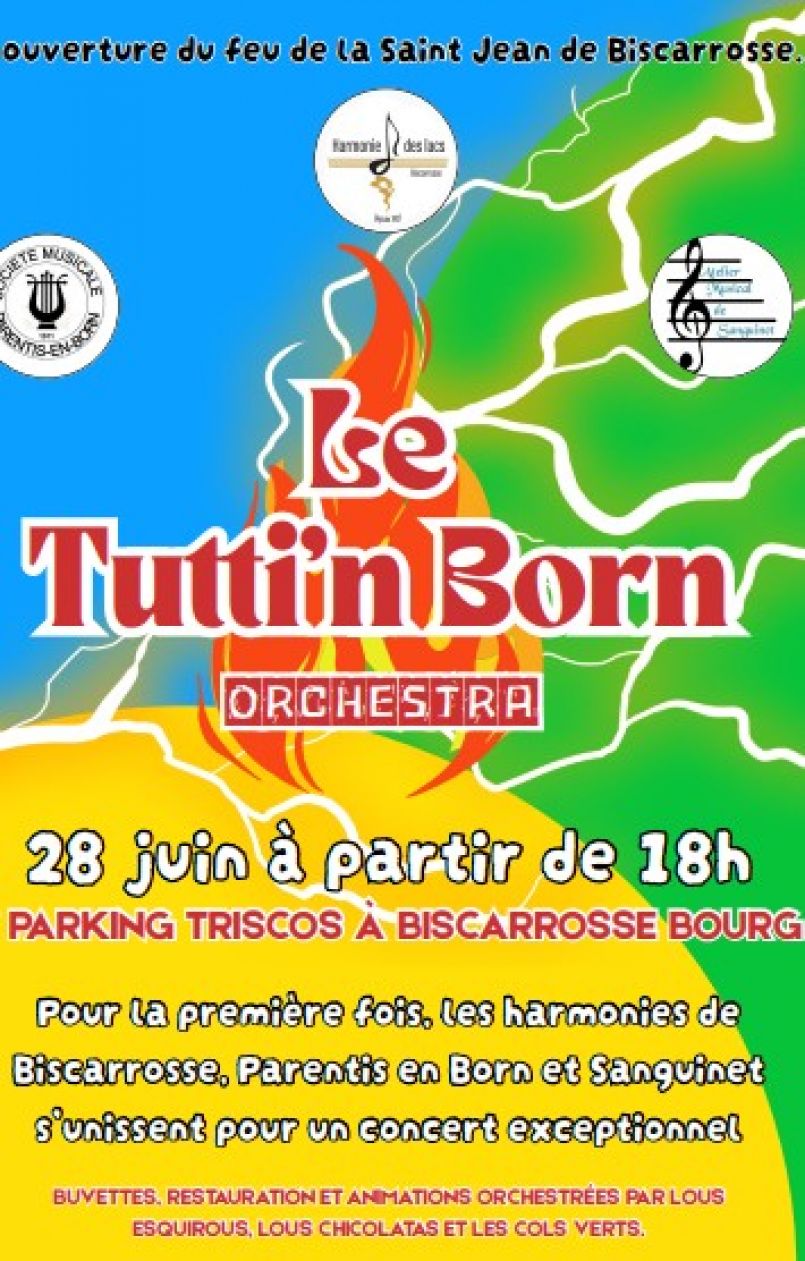 Les Harmonies de Sanguinet, Biscarrosse et Parentis runies pour un concert indit ce 28 juin, avec 60 musiciens qui vont former le 'Tutti'N Born' lors du feu de la Saint-Jean, vous l'entendrez
