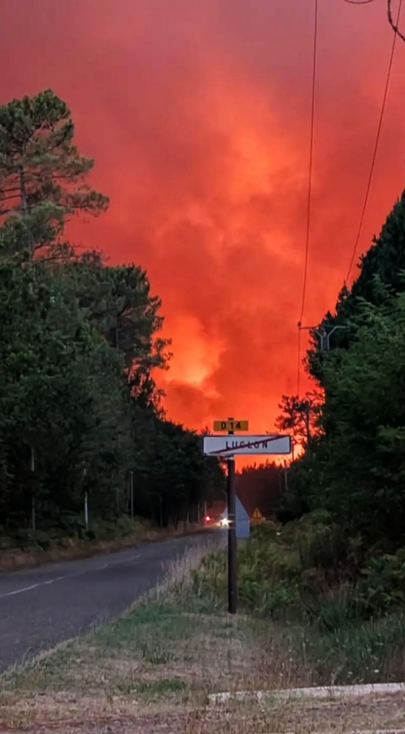 Trois semaines apr�s le m�ga feu de Biscarrosse, c'est au tour de Luglon depuis ce jeudi de vivre un autre incendie apocalyptique avec d�j� 1100 hectares de for�t br�l�s, 550 personnes �vacu�es et une situation sur le terrain compliqu�e avec une dizaine de moyens a�riens d�ploy�s, dont l'h�licopt�re Chinook pour ses premi�res fois ici en mission. Le Pr�fet Gilles Clavreul est sur place.