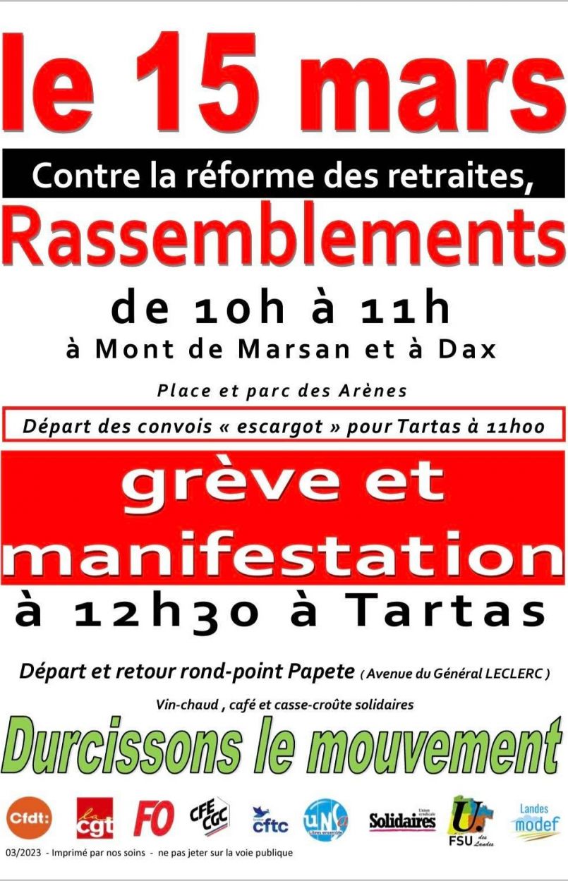 Huitième manifestation pour dire 'Non' à la Réforme des Retraites. Frédéric Boudigues, Secrétaire Général CGT Landes appelle à la mobilisation de tous